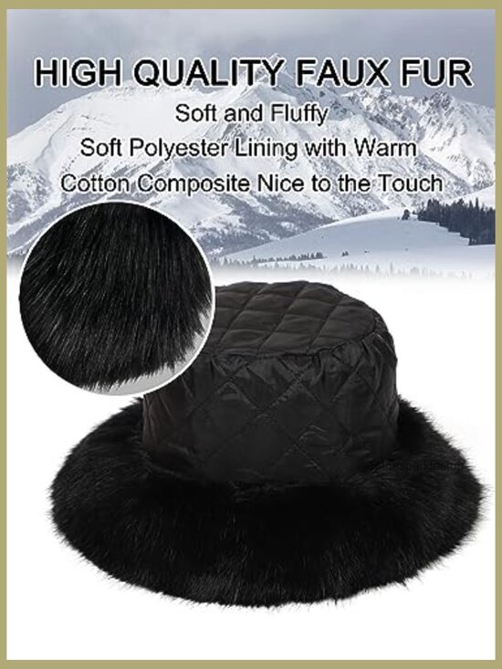 Faux Fur Bucket Hat Wide Brim Winter Warmer Fisherman Cap main image 4